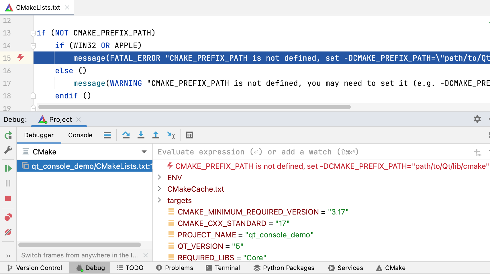 CMake Debugger
